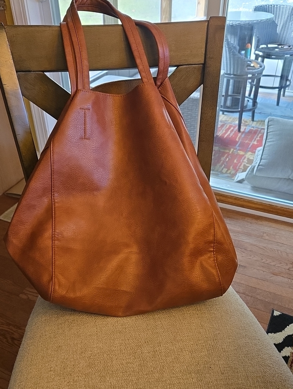 Classic Brown Leather-Like Tote Bag - Women's Carryall